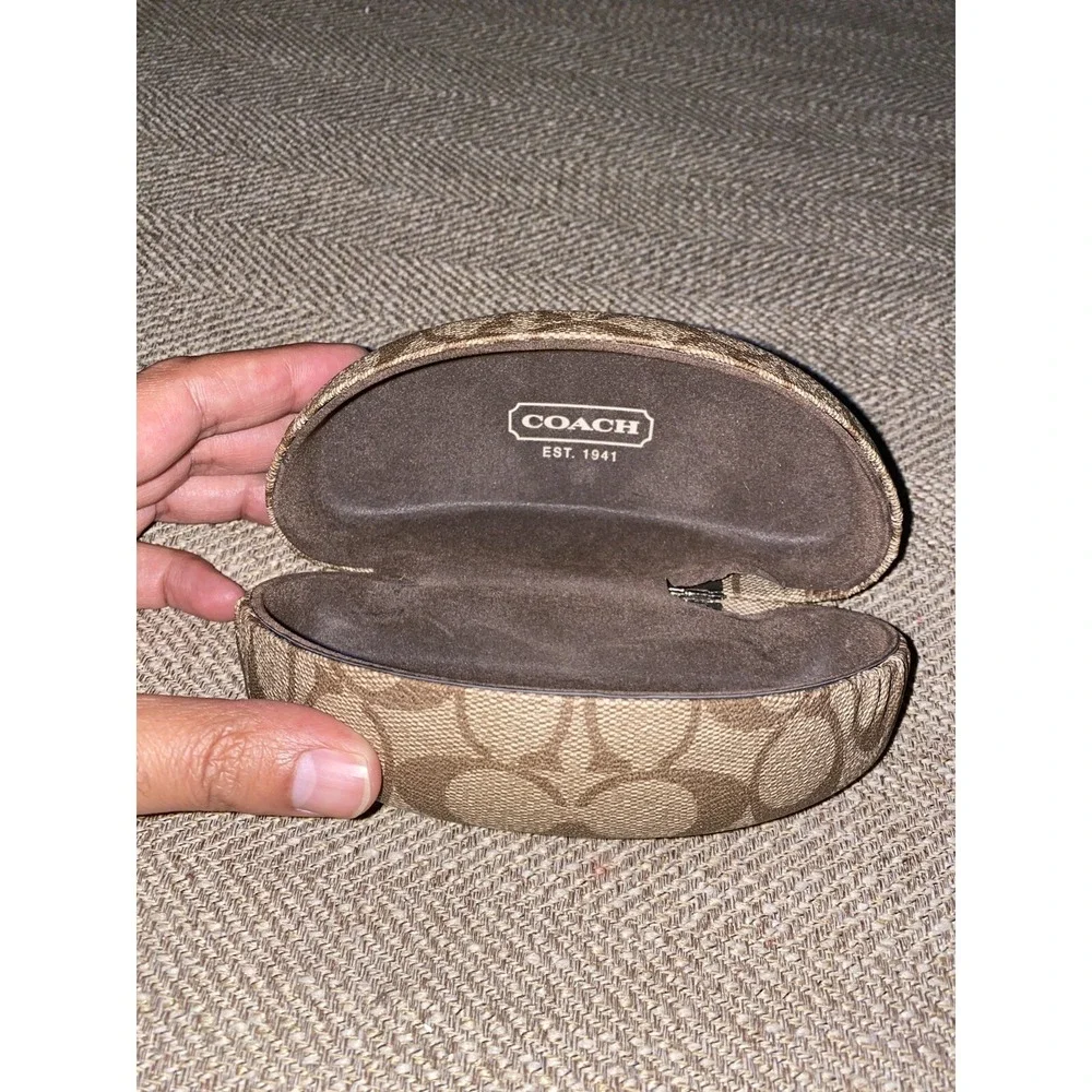 Used COACH‎ Signature Tan Brown Hard Clam Shell Eye Glasses Sunglasses Case Only